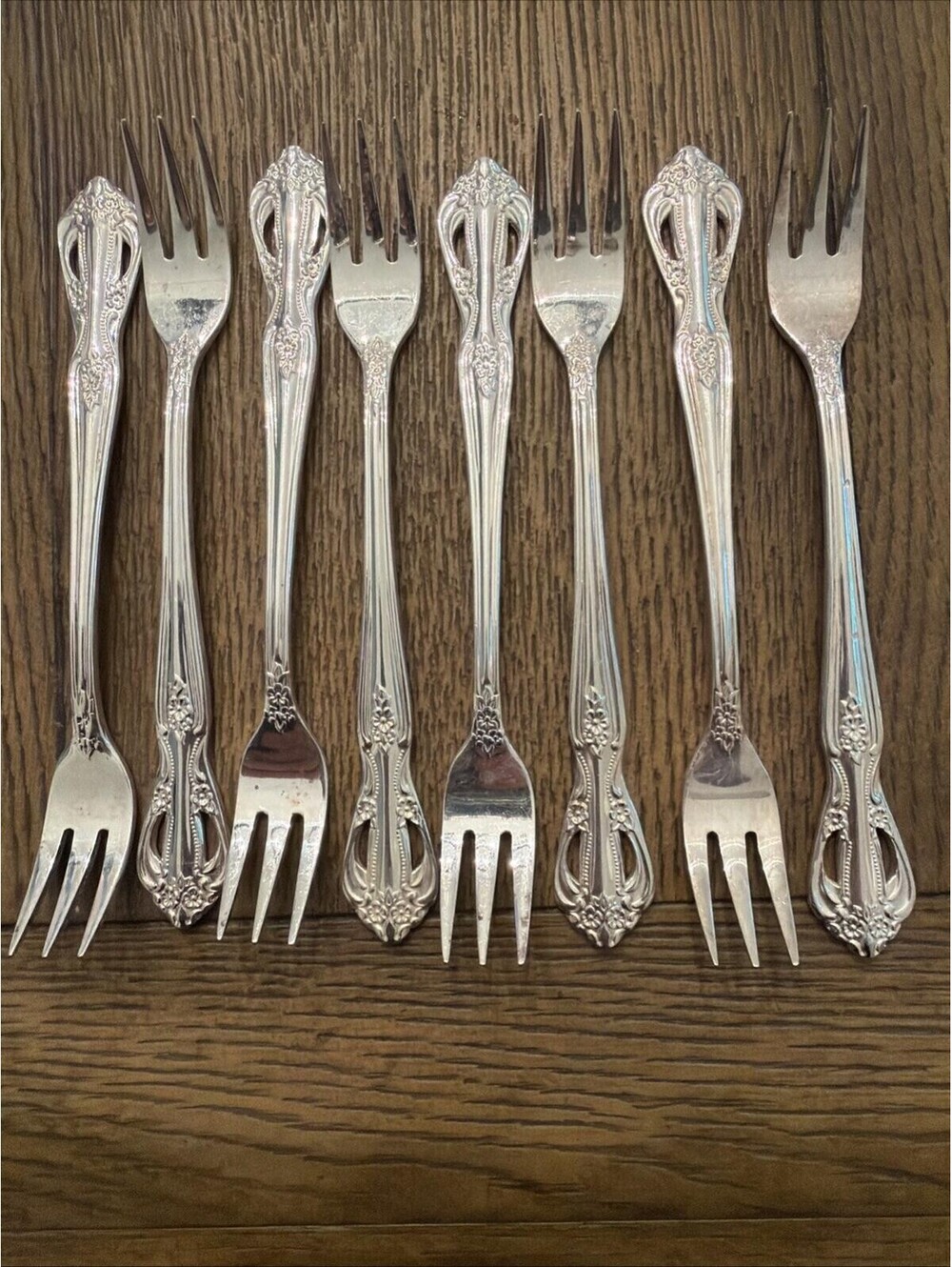 Ornate Stainless 8 Cocktail Forks Ornate Tulip Scroll Flatware Set